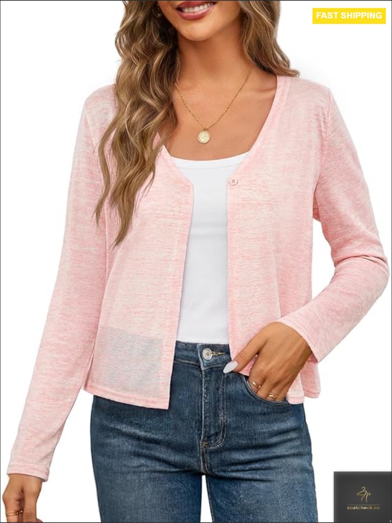 Lightweight V-Neck Cardigan Open Front Button Sheer Knit Summer Cover Up Trendy